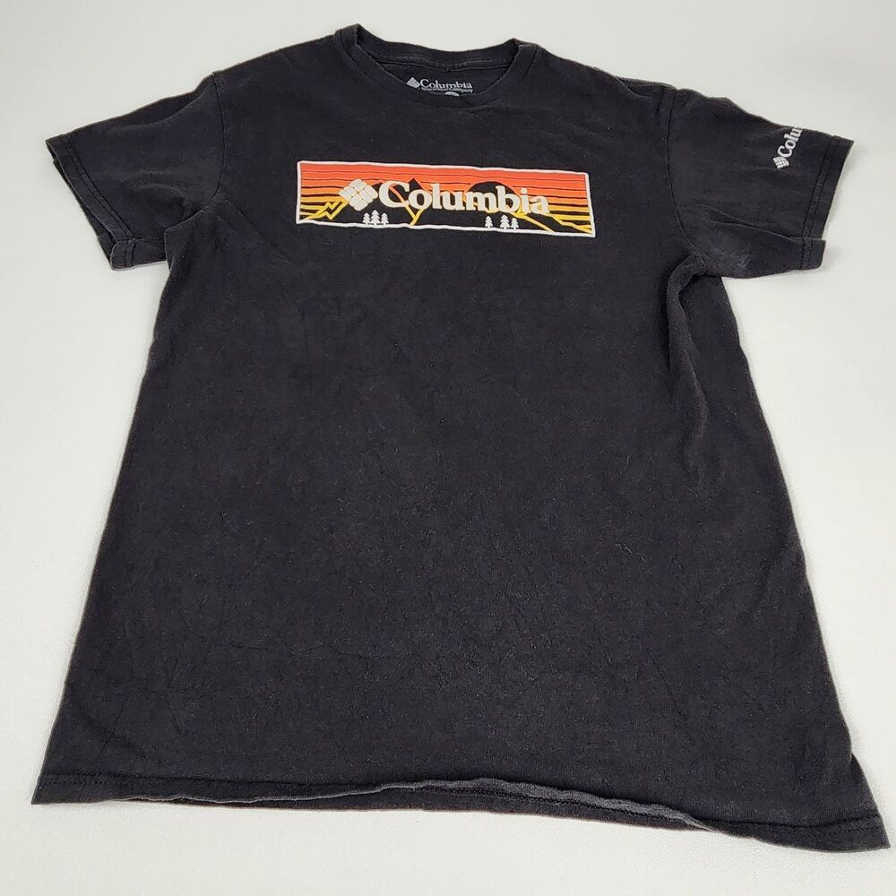Columbia Graphic T Shirt Men's Small Black Sunset Logo Outdoor Cotton Tee